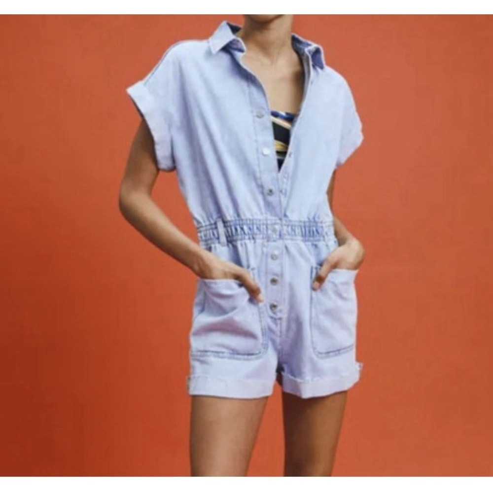 Zara Women's Short Denim Jumpsuit - Size M